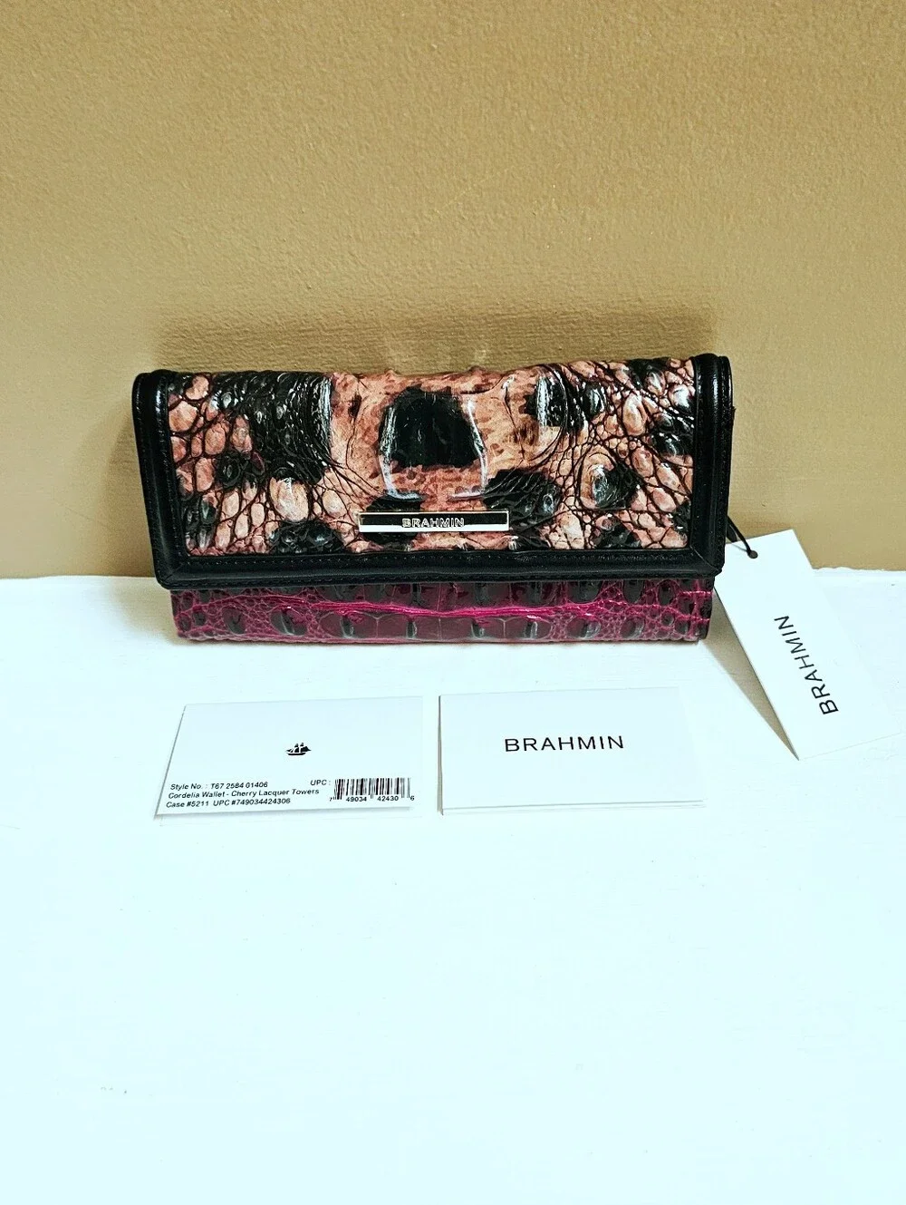 NWT Brahmin CHERRY LACQUER TOWERS Dayan w/Cordelia Wallet
